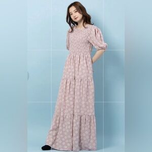 Sister Jane Pink Textured Floral Print Mother's Mind Tiered Midi Dress NWOT M